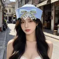Elegant light blue sailor hat for women featuring a delicate lace bow and crystals - Light Blue Lace Pearl Bow Navy Hat