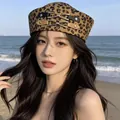 Stylish leopard print sailor hat for women, fashionable sunshade accessory for summer - Leopard Print Belt Buckle Navy Hat