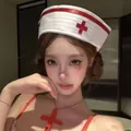 Classic white nurse costume hat accessory with red cross emblem for roleplay outfit - Red Cross