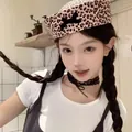 Stylish pink leopard print sailor hat for women featuring a black bow decoration - One Size / Leopard Print with Black Bow / Pink