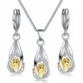 Parure de bijoux élégante plaquée argent avec pendentif goutte d'eau et boucles d'oreilles - Zircon Jaune
