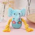 Cute blue plush elephant dog toy with yellow cotton rope arms for teething and play - Knot Blue Elephant Style / Blue