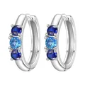 Orecchini a cerchio in argento sterling 925 con pietre blu sfumate di alta qualità per donna - Semplice stile intarsiato (3045-BU) / Blu