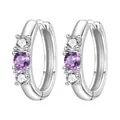 Eleganti orecchini a cerchio in argento 925 con pietra viola centrale e cristalli - Semplice stile intarsiato (3045-VT) / Viola