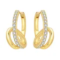 Eleganti orecchini a cerchio geometrici dorati con brillanti pietre di zircone - Orecchini a Cerchio con Nodo Romantico (4397) / Oro