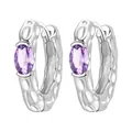 Eleganti orecchini a cerchio geometrici in argento con gemma viola ovale e trama martellata - Orecchini a Cerchio Texturizzati Viola (4440) / Argento/Viola