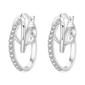 Eleganti orecchini a doppio cerchio geometrico con pietre pavé luccicanti in finitura argento - Orecchini a Triplo Cerchio Dinamico (4469) / Argento
