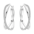 Eleganti orecchini a cerchio intrecciati in argento 925 con pietre preziose scintillanti - Grandi Orecchini a Cerchio Curvi (4464) / Argento