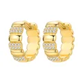 Orecchini a cerchio geometrici placcati in oro 18 carati con pavé di pietre lucide - Grandi Orecchini a Cerchio Quadrati Moderni (4399-L) / Oro