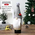 Grauer gestrickter Weihnachts-Wichtel-Weinflaschenverschluss mit weißem Bart und Pompon. - Grauer Waldmann-Stil