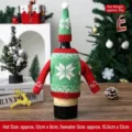 Gestricktes Weihnachts Weinflaschen Cover Set mit grüner Schneeflocke Weste - Rot Grüner Schneeflocken-Stil