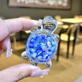 Close-up of a mini transparent acrylic turtle ornament filled with decorative blue beads. - Luminous Bubble Bead Turtle (Without Buckle) / 1 Piece (Without Keychain) / Blue