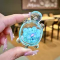 Close-up of a mini transparent acrylic turtle ornament with blue beads and floral details. - Luminous Bubble Bead Turtle (Without Buckle) / 1 Piece (Without Keychain) / Green