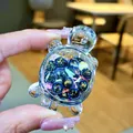 Mini transparent acrylic turtle ornament with glittery blue beads for desktop decor. - Luminous Bubble Bead Turtle / 1 Piece (Without Keychain) / Black
