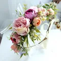 Corona de flores artificiales tejida a mano con rosas rosas para accesorio de cabello Mori. - Corona de Flores y Bayas Rosa Púrpura Naranja (Nº 32)