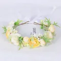 Diadema de flores hecha a mano estilo bosque con rosas amarillas y margaritas - Corona de Flores con Cinta de Rosa Amarilla y Margaritas Blancas (Nº 30)