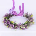 Corona de flores moradas hecha a mano con flores y lazo de seda - Estilo Floral de la Serie Púrpura (24)