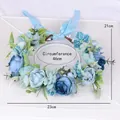 Corona de flores artificiales azules con cinta, 46 cm - Estilo de Rosa Azul (27)