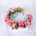 Corona de flores rosa bohemia hecha a mano con cinta para niñas y eventos de boda - Estilo Degradado Rosa (43)