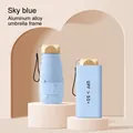 Mini sky blue capsule sun umbrella with aluminum frame and UPF 50+ protection - 6-Rib Black Glue UV Gold Handle / Clear Sky Blue
