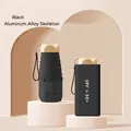 Compact black mini sun umbrella with aluminum frame and UV protection storage case - 6-Rib Black Glue UV Gold Handle / Starry Black