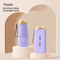 Lavender purple mini capsule umbrella with UPF 50+ protection and hard travel case - 6-Rib Black Glue UV Gold Handle / Rosemary Purple