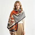 Elegant magnolia floral pattern imitation cashmere scarf shawl for women winter warmth - 185 cm / Large Magnolia-Orange