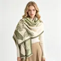 Elegant magnolia flower patterned imitation cashmere scarf in sage green and cream. - 185 cm / Large Magnolia-Green