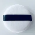 Premium white round crystal velvet powder puff with a black ribbon for loose powder - OPP Bag / 75*15mm / White
