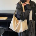 Large off-white hobo shoulder bag for women, minimalist faux leather commuter tote bag - Export Version (9727) / 36x14x27cm / White