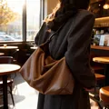 Premium large capacity brown leather hobo bag for women, retro stylish commuting tote - Export Version (9727) / 36x14x27cm / Coffee
