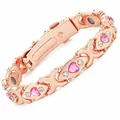 Magnetische armband in roségoud met roze hartjes en glinsterende stras - Gekruist Hart - Roze Strass / Roségoud