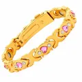 Elegante vergulde magnetische armband voor dames met roze hartvormige kristallen versiering - Gekruist Hart - Roze Strass / Goud