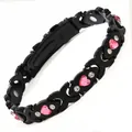 Elegante zwarte magnetische armband met roze hartvormige strassteentjes voor dames - Gekruist Hart / Black Pink Rhinestone