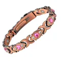 Stijlvolle magnetische armband met roze hartstenen en glanzende strassteentjes - Gekruist Hart / Antiek Roodkoper met Roze Strass
