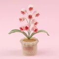 Handmade pink crochet lily of the valley potted plant in a decorative beige pot - 9-Head Gradient Pink Lily of the Valley Potted (Large Cylindrical Pot)