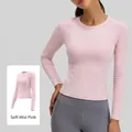 Professional slim fit round neck long sleeve yoga sports t-shirt in soft mist pink - Misty Pink