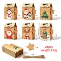 Set of 24 Kraft paper Christmas gift boxes featuring Santa Claus and reindeer designs - S688# Gift Box with Tags and Hemp Rope (24Pcs)