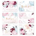 Set of six watercolor floral thank you cards with elegant gold foil lettering - Bronzing Artistic Floral Style (533) / With Envelope
