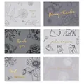 Set of 6 elegant gold foil greeting cards featuring floral and bird illustrations - Black & White Illustration Art Style (530) / With Envelope