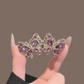 Elegant golden butterfly hair clip with sparkling purple crystals for sophisticated women - Purple Rhinestone Double Butterfly Spring Clip