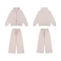 Washed vintage oversized hoodie and wide-leg pants tracksuit set in pale mauve - S / Bottoms / Apricot