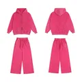 Retro fuchsia washed distressed zip-up hooded sweatshirt and wide-leg sweatpants set - S / Bottoms / Rose Red