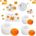 Halloween silicone mold set with 3D pumpkin and maple leaf shapes for DIY candle making - 7-piece Set / Clear