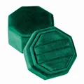 Boîte à bagues octogonale en velours vert émeraude avec trois fentes pour bijoux - Nouveau vert émeraude