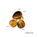 Tiger eye stone open ring with water drop and square elements, 14K gold plated - Gold - Tiger's Eye (XBR250803-MIX32)