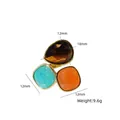 Adjustable colorful titanium steel ring with teardrop and square natural stones - Open Design Three-Stone Cluster (XBR250803) / Multicolor 28 (Tiger's Eye & Turquoise Look & Orange Stone)