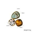 14K gold plated stainless steel open ring with teardrop and square natural stones - Open Design Three-Stone Cluster (XBR250803) / Multicolor 27 (Light Green Veined & Dalmatian & Tiger's Eye)