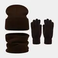 Warm winter knit set with beanie, neck warmer, and touch screen gloves in brown - Set / Coffee