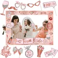 Rose gold bachelorette party photo booth props with frame and handheld signs - Rose Gold Set (25 Pcs)
